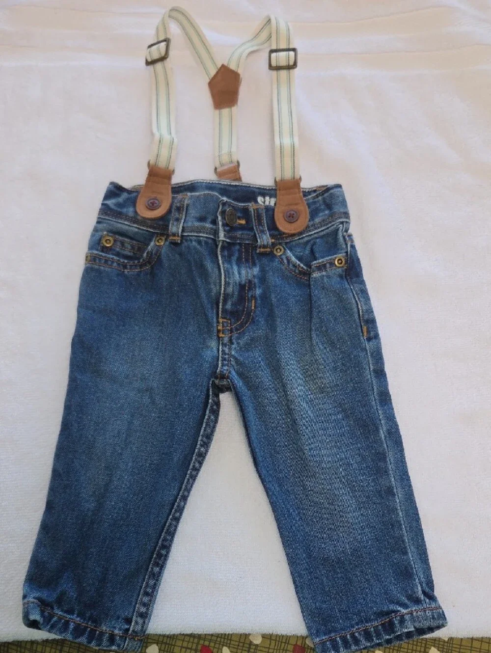 Carter's Blue Denim Jeans with Cherokee Yellow and Burgundy Plaid Shirt